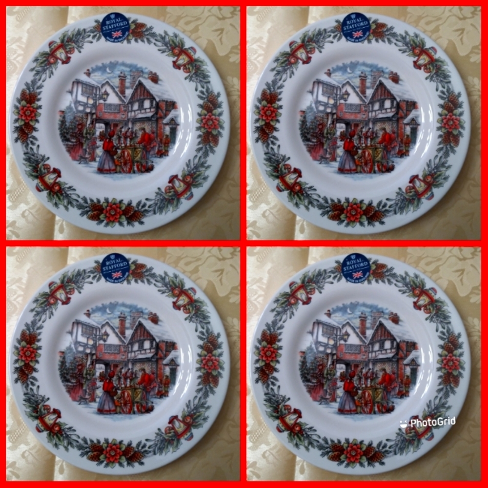❌ Sold ❌Royal Stafford ⭐ Christmas Village ⭐ 4 Plate SET